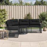 vidaXL Tuinbank met kussens en voetensteun L-vormig poly rattan zwart
