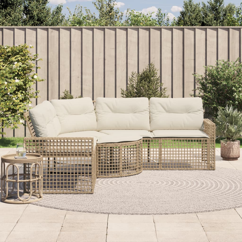 vidaXL Tuinbank met kussens en voetensteun L-vormig poly rattan zwart