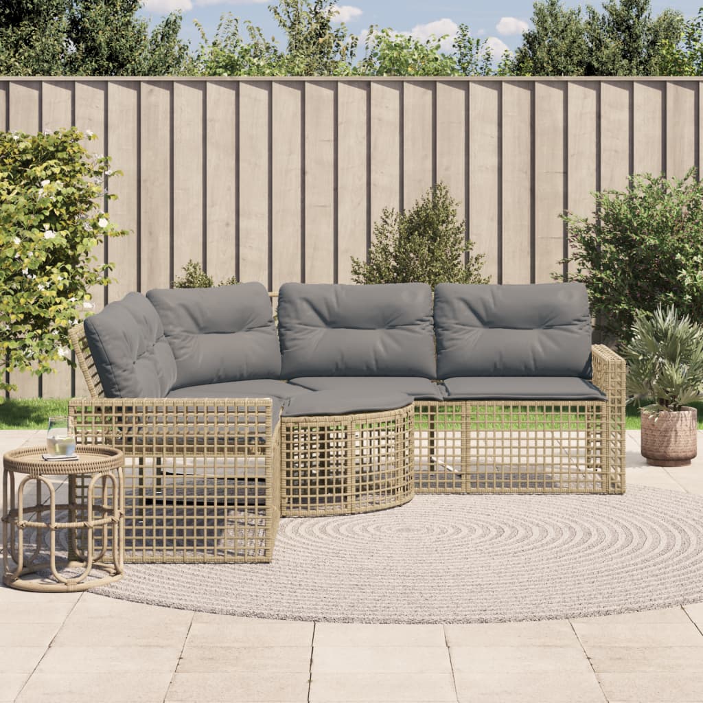 vidaXL Tuinbank met kussens en voetensteun L-vormig poly rattan zwart