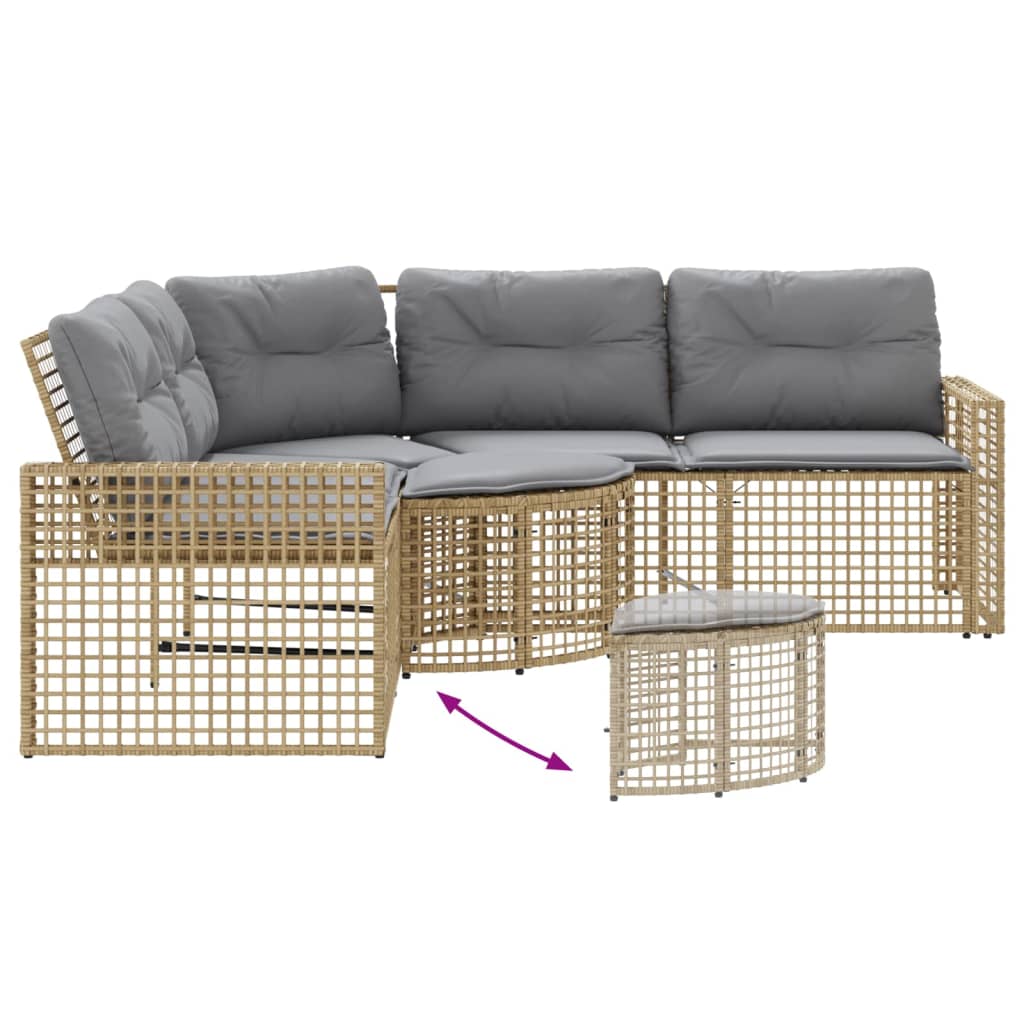vidaXL Tuinbank met kussens en voetensteun L-vormig poly rattan zwart