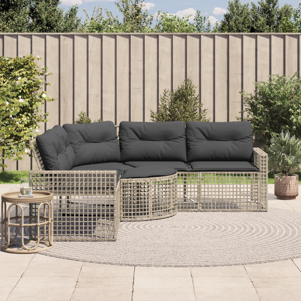 vidaXL Tuinbank met kussens en voetensteun L-vormig poly rattan zwart