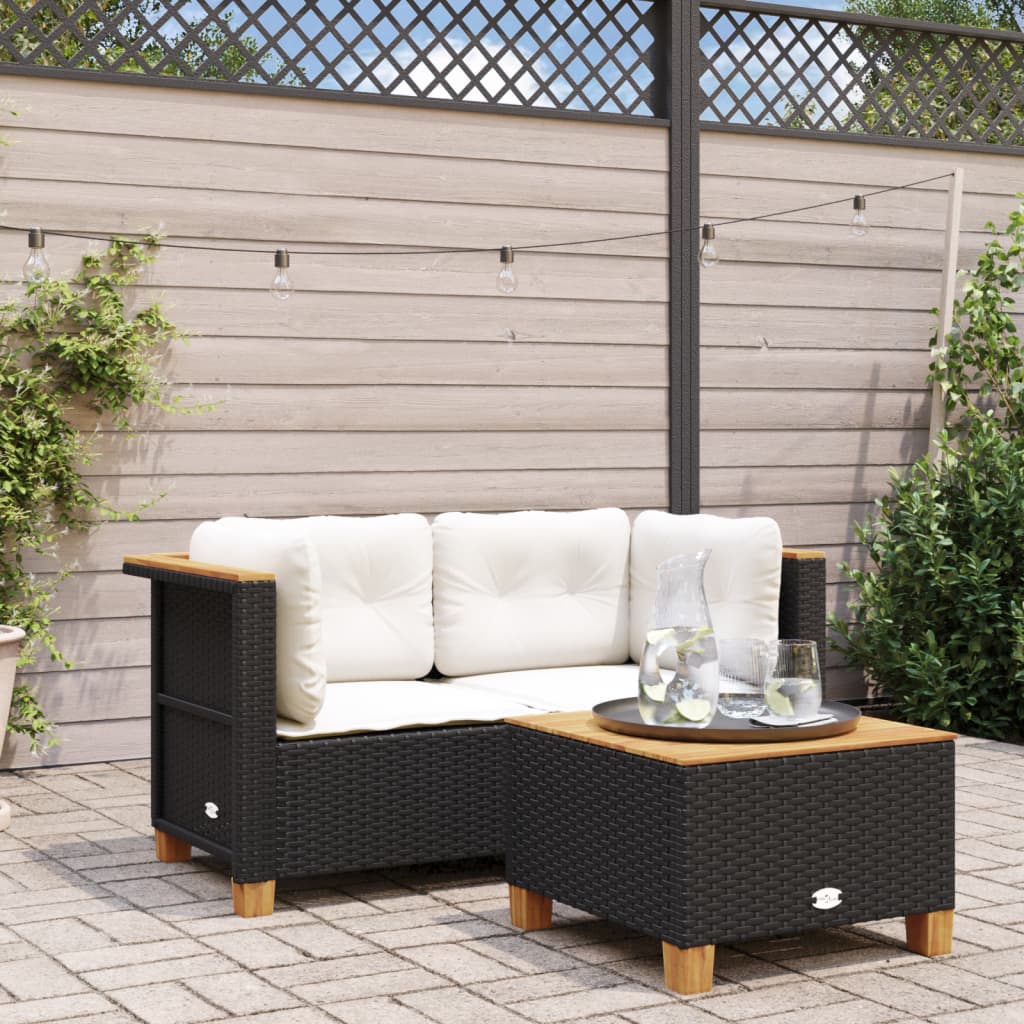 vidaXL Tuinhoekbank met kussens poly rattan zwart