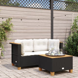 vidaXL Tuinhoekbank met kussens poly rattan zwart