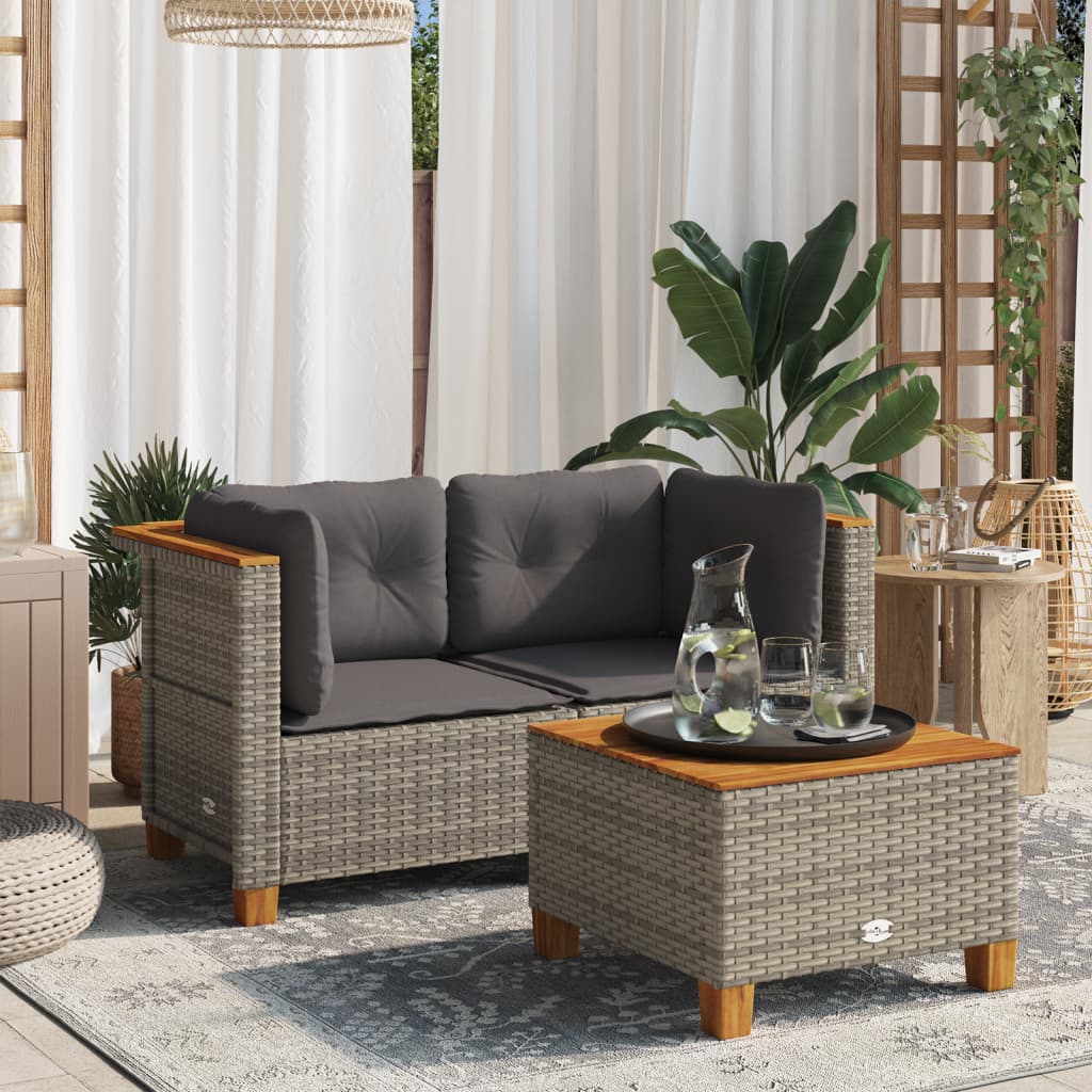 vidaXL Tuinhoekbank met kussens poly rattan zwart