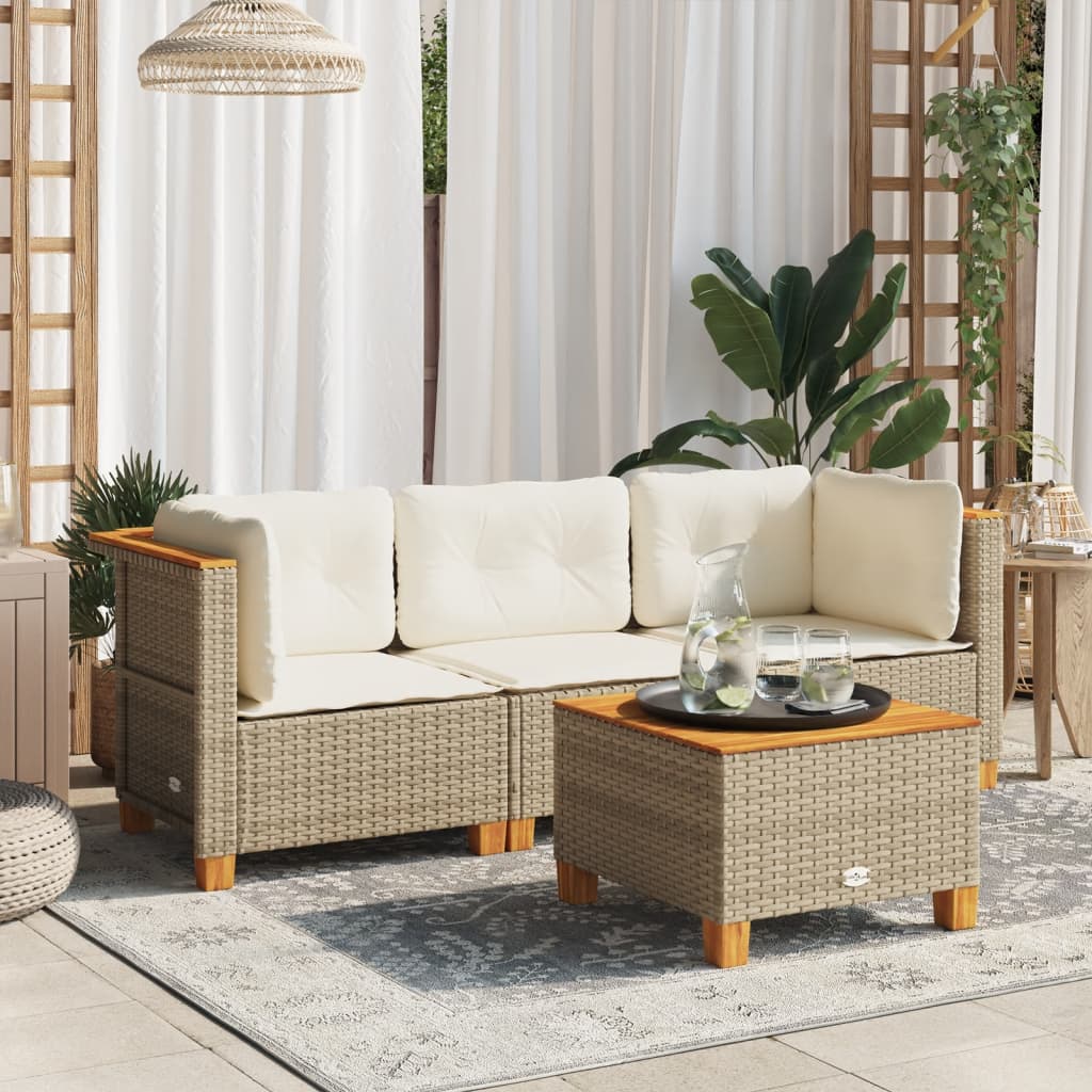 vidaXL Tuinhoekbank met kussens poly rattan zwart