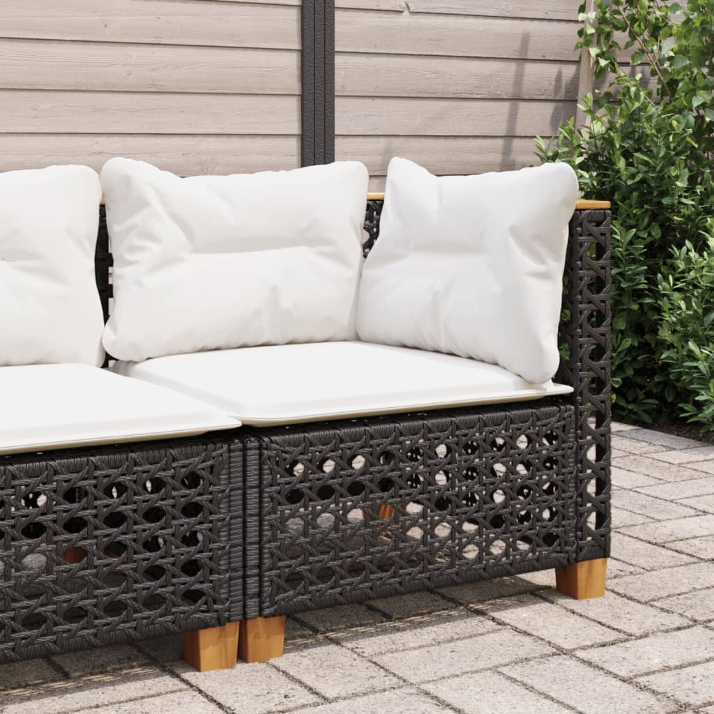 vidaXL Tuinhoekbank met kussens poly rattan zwart