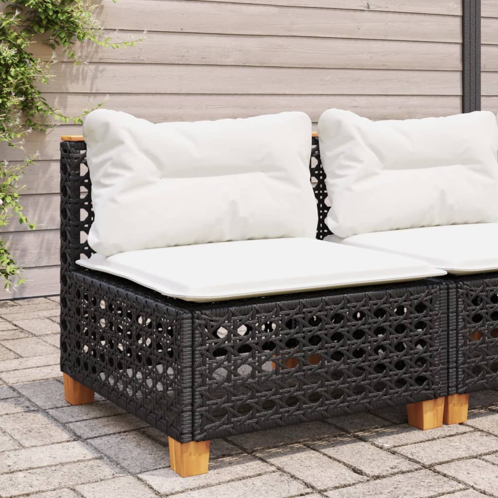 vidaXL Tuinhoekbank met kussens poly rattan zwart