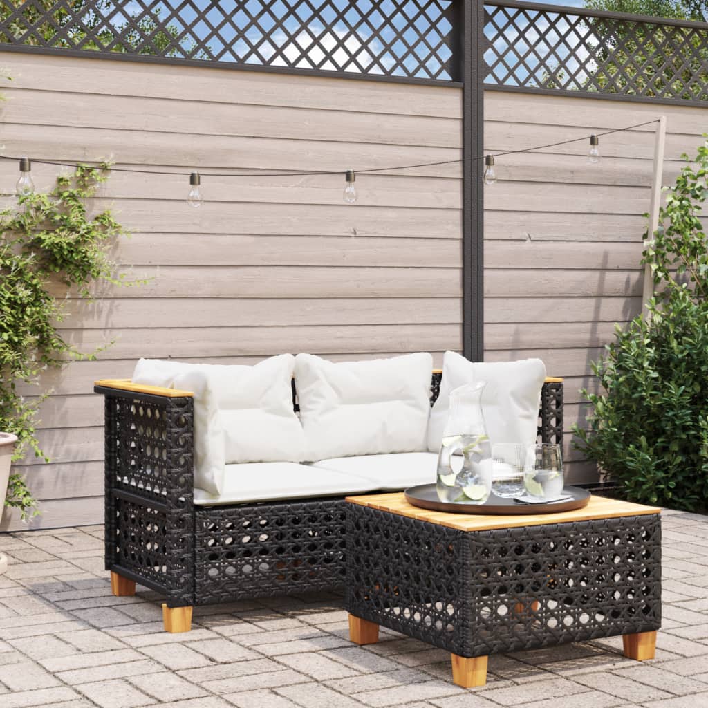 vidaXL Tuinhoekbank met kussens poly rattan zwart