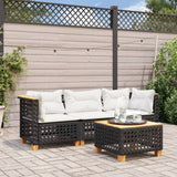 vidaXL Tuinhoekbank met kussens poly rattan zwart