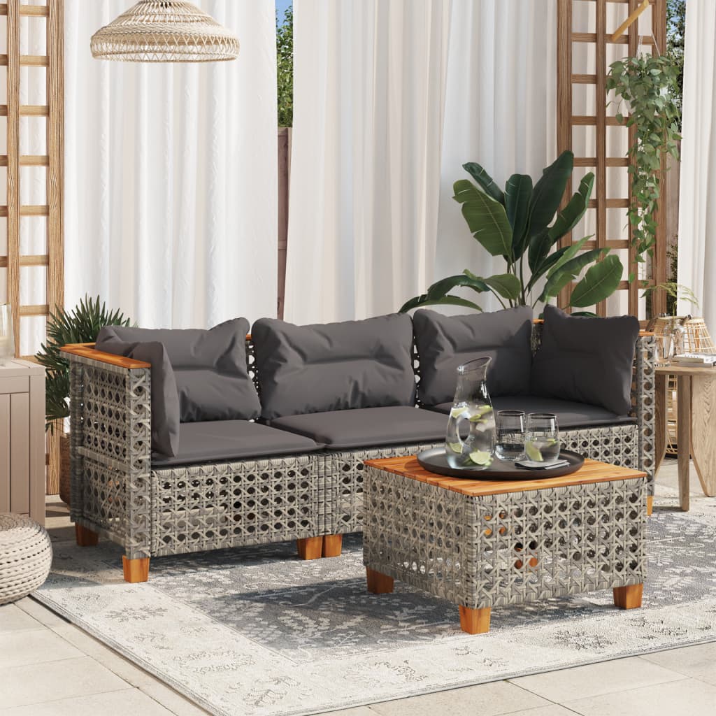 vidaXL Tuinhoekbank met kussens poly rattan zwart