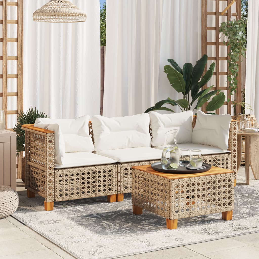 vidaXL Tuinhoekbank met kussens poly rattan zwart