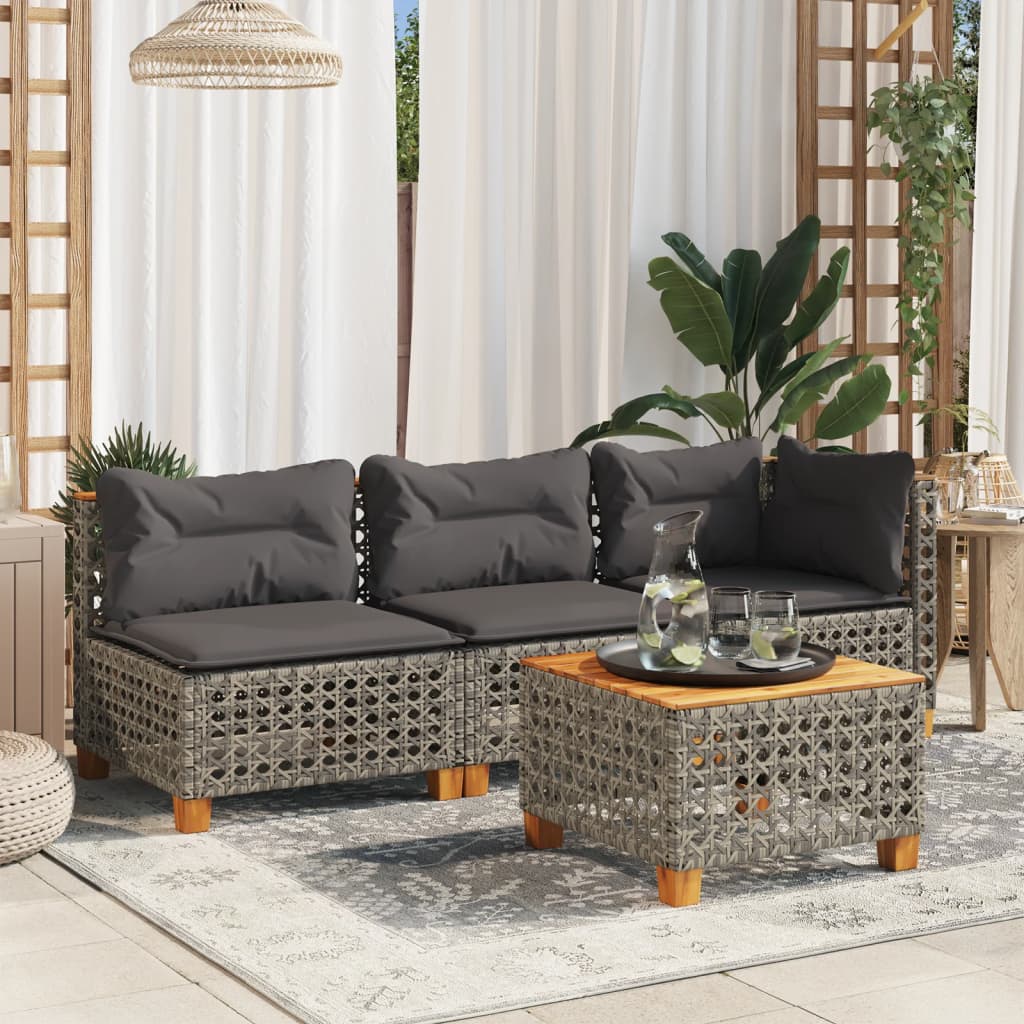 vidaXL Tuinhoekbank met kussens poly rattan zwart