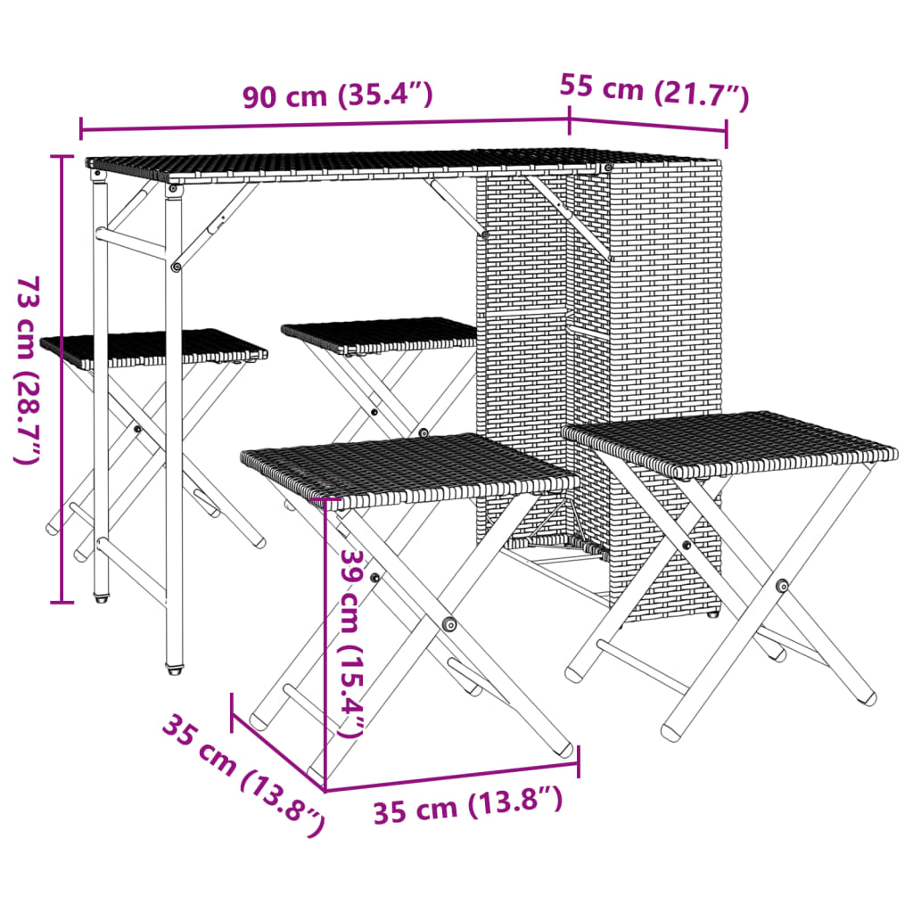 vidaXL 5-piece Garden Dining Set Foldable Poly Rattan Black