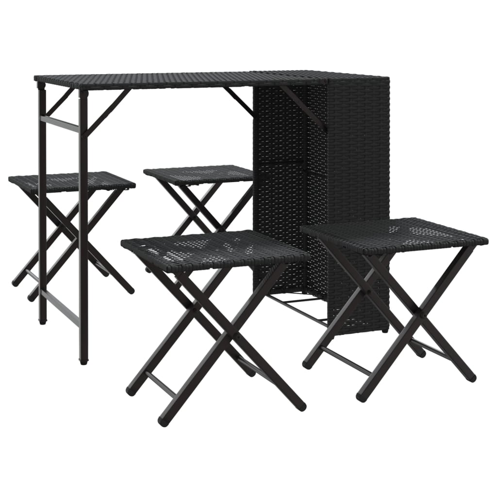 vidaXL 5-piece Garden Dining Set Foldable Poly Rattan Black