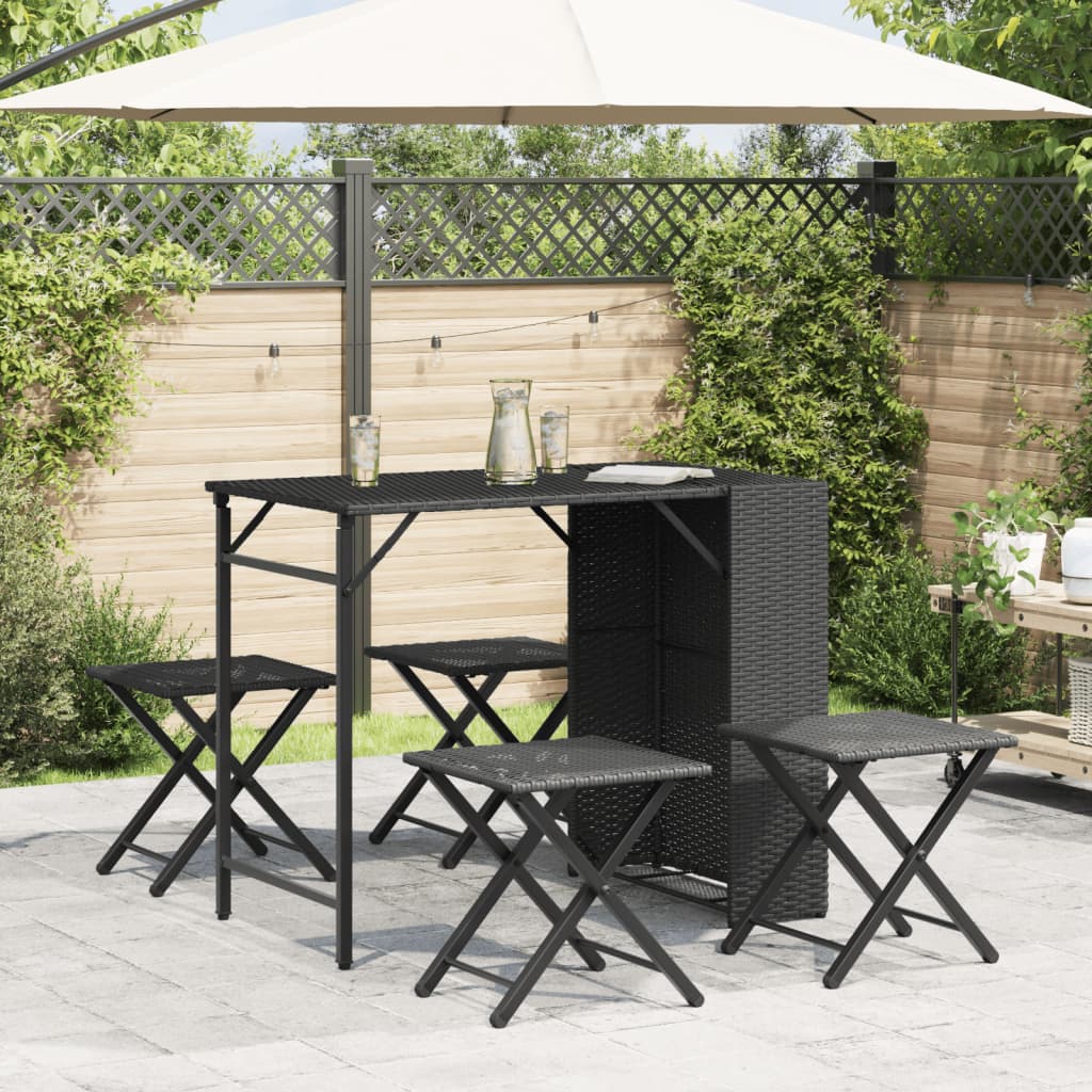 vidaXL 5-piece Garden Dining Set Foldable Poly Rattan Black