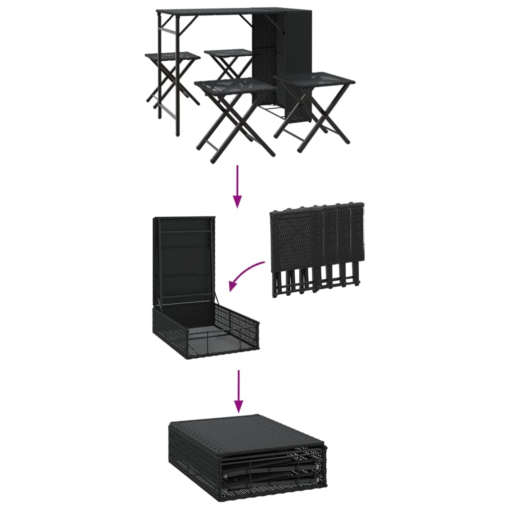 vidaXL 5-piece Garden Dining Set Foldable Poly Rattan Black