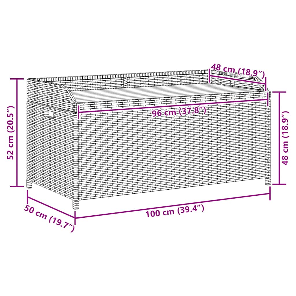 vidaXL Opbergbankje 100x50x52 cm poly rattan en acaciahout zwart