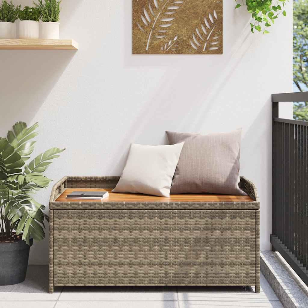 vidaXL Opbergbankje 100x50x52 cm poly rattan en acaciahout zwart