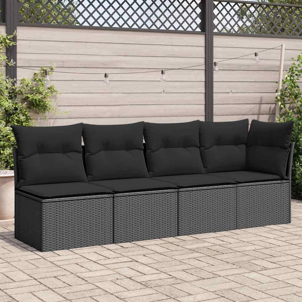vidaXL Tuinbank zonder armleuningen met kussens zwart poly rattan