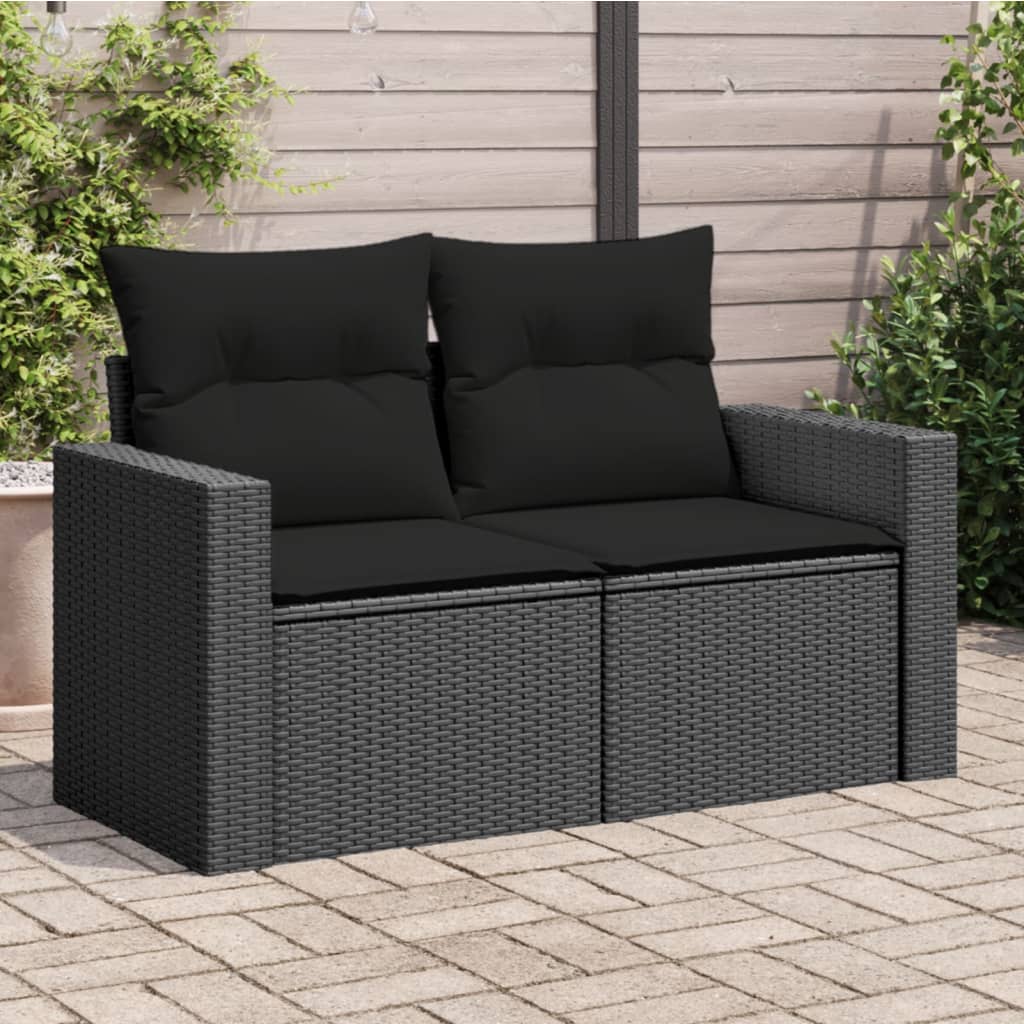 vidaXL Tuinbank met kussens 2-zits zwart poly rattan