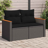 vidaXL Tuinbank met kussens 2-zits zwart poly rattan