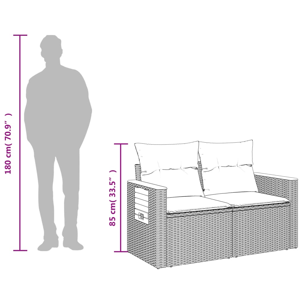 vidaXL Tuinbank 2-zits met kussens poly rattan zwart