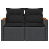 vidaXL Tuinbank 2-zits met kussens poly rattan zwart