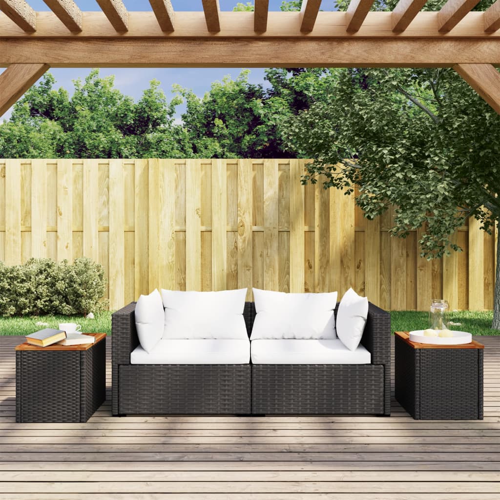 vidaXL Garden Side Tables 2 pcs 55x34x37 cm Wood Poly Rattan Black