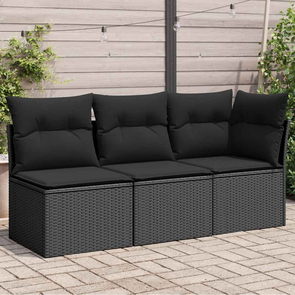 vidaXL Tuinstoel zonder armleuningen met kussens zwart poly rattan