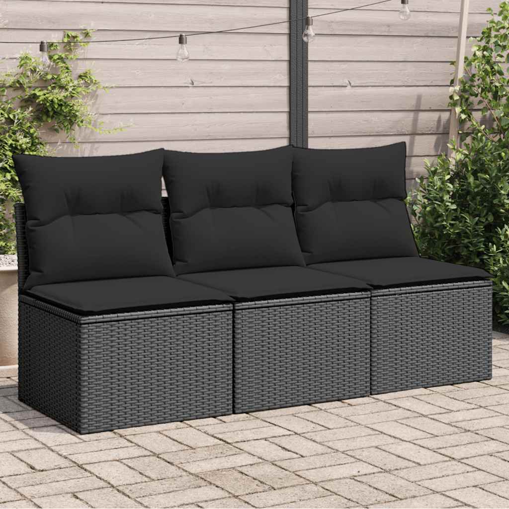 vidaXL Tuinstoel zonder armleuningen met kussens zwart poly rattan