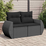 vidaXL Tuinbank 2-zits met kussens poly rattan zwart