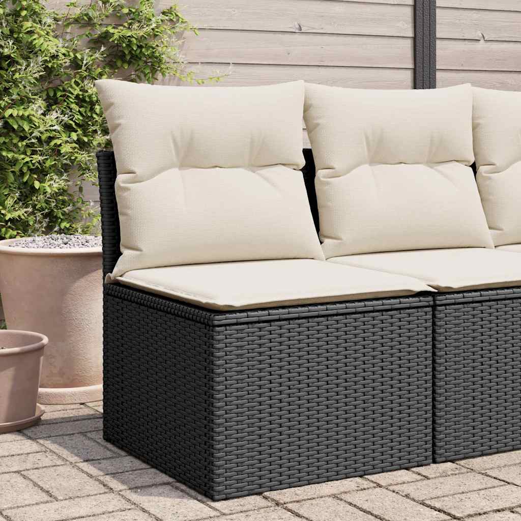 vidaXL Tuinbank zonder armleuningen met kussens zwart poly rattan