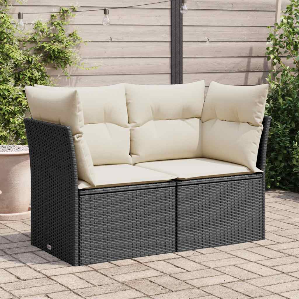 vidaXL Tuinbank zonder armleuningen met kussens zwart poly rattan