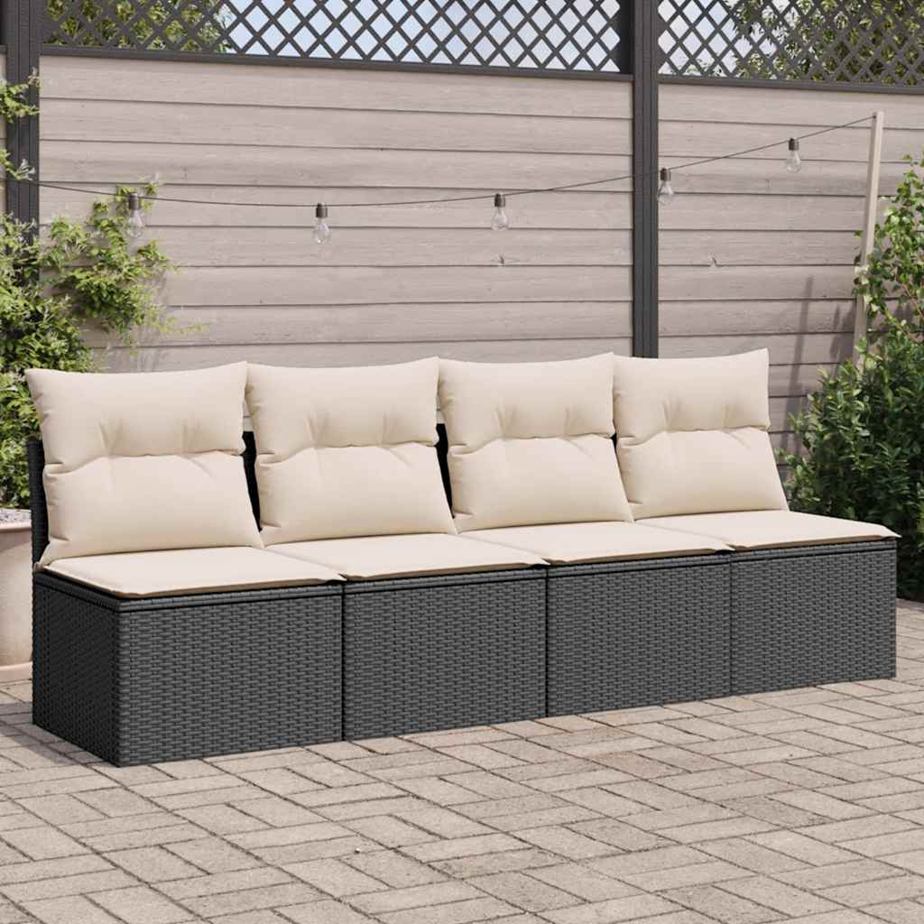 vidaXL Tuinbank zonder armleuningen met kussens zwart poly rattan