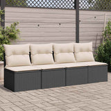 vidaXL Tuinbank zonder armleuningen met kussens zwart poly rattan