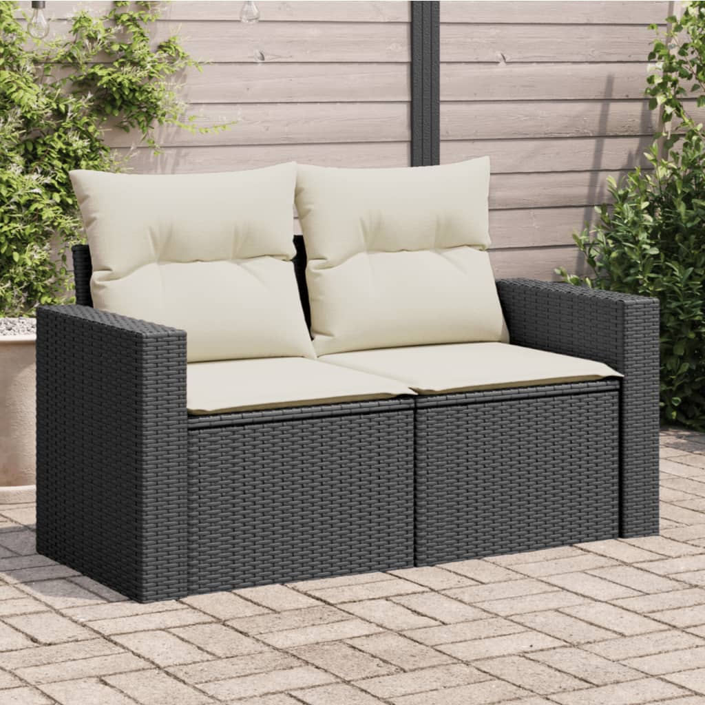 vidaXL Tuinbank met kussens 2-zits zwart poly rattan