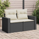 vidaXL Tuinbank met kussens 2-zits zwart poly rattan