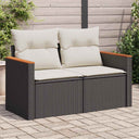 vidaXL Tuinbank met kussens 2-zits zwart poly rattan