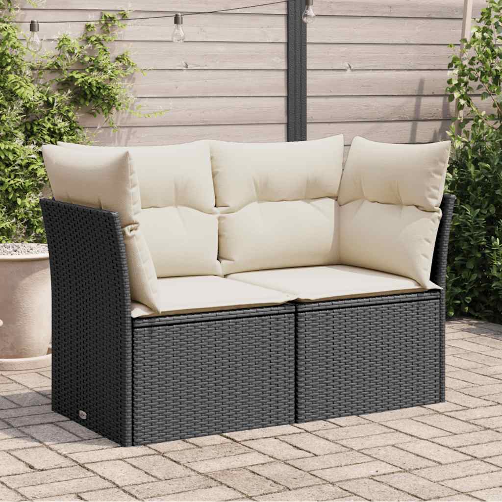 vidaXL Tuinstoel zonder armleuningen met kussens zwart poly rattan
