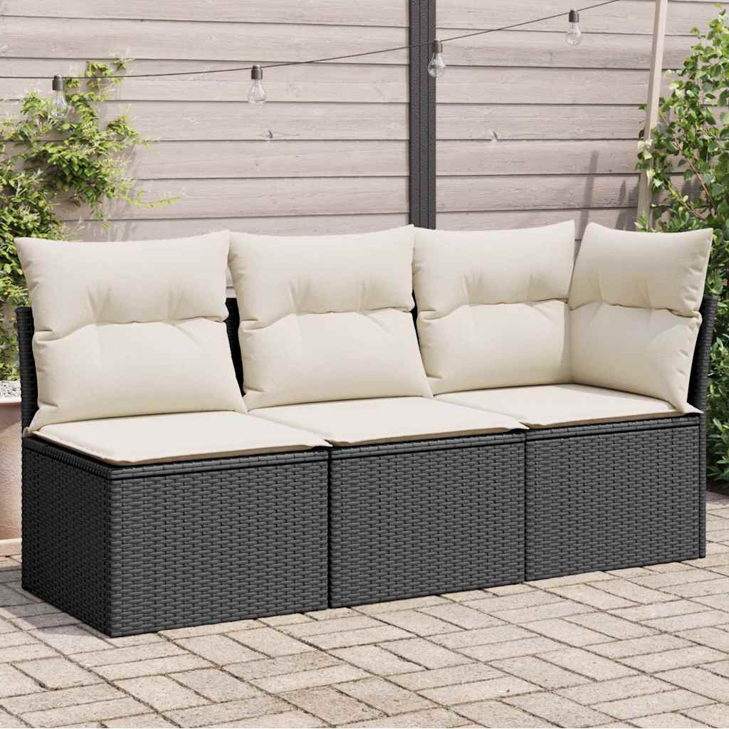 vidaXL Tuinstoel zonder armleuningen met kussens zwart poly rattan