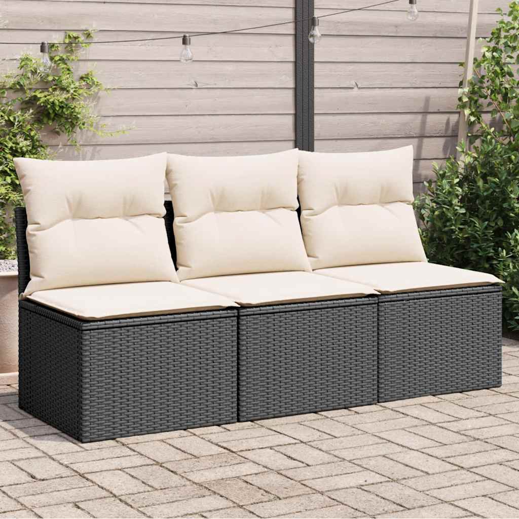 vidaXL Tuinstoel zonder armleuningen met kussens zwart poly rattan