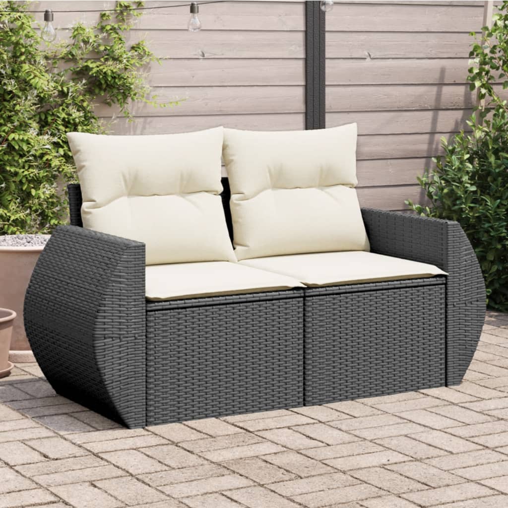 vidaXL Tuinbank 2-zits met kussens poly rattan zwart