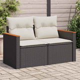vidaXL Tuinbank met kussens 2-zits zwart poly rattan