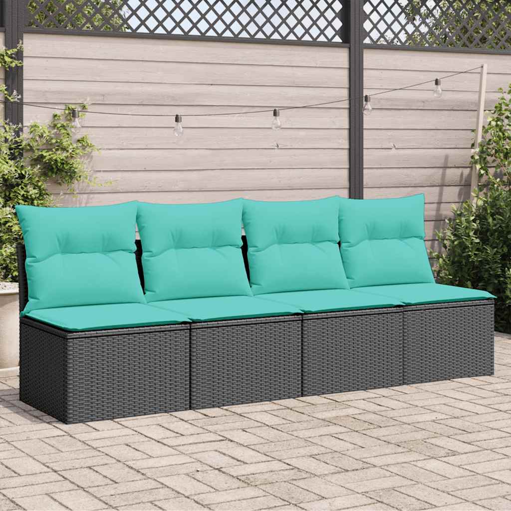 vidaXL Tuinbank 2-zits met kussens poly rattan zwart