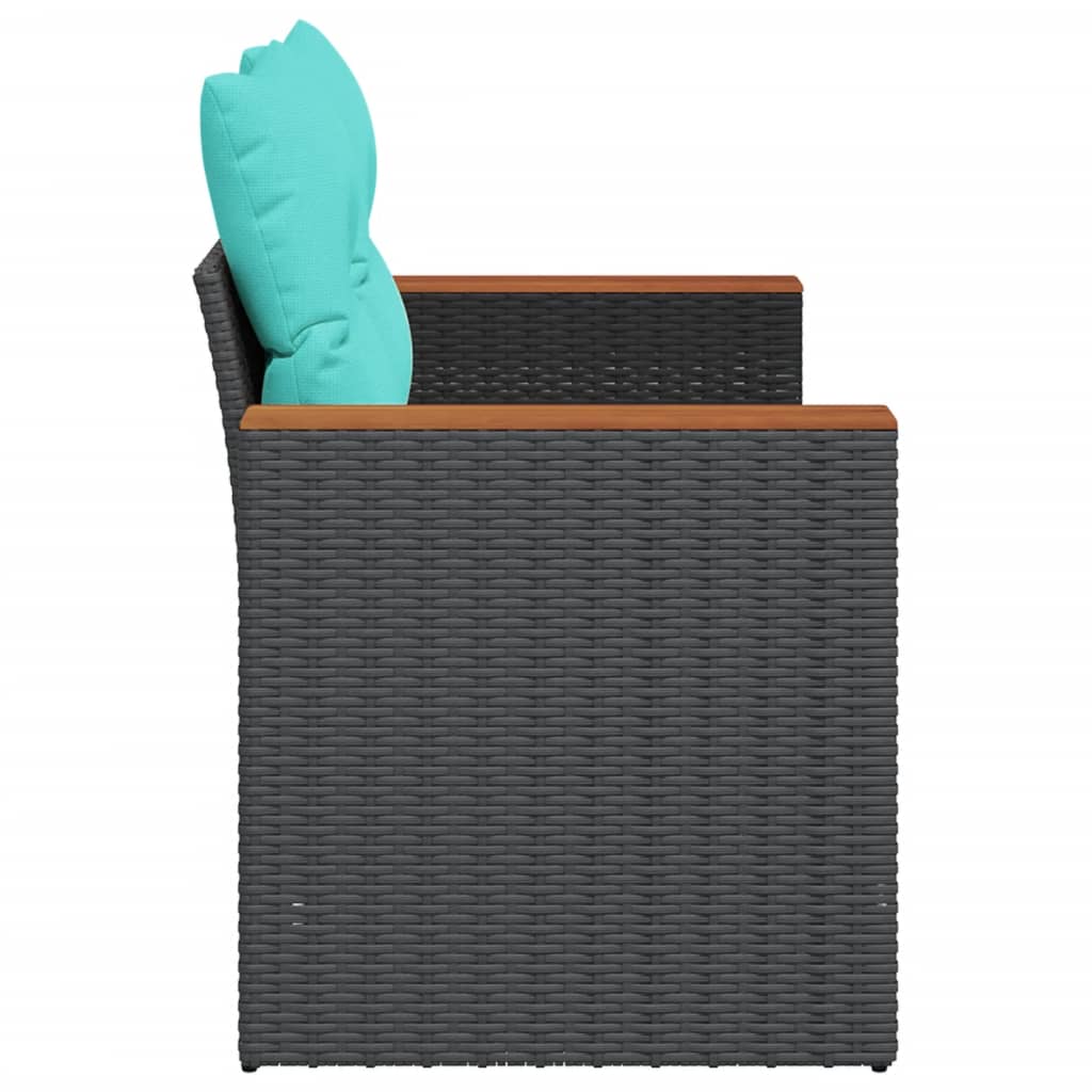 vidaXL Tuinbank met kussens 2-zits poly rattan zwart
