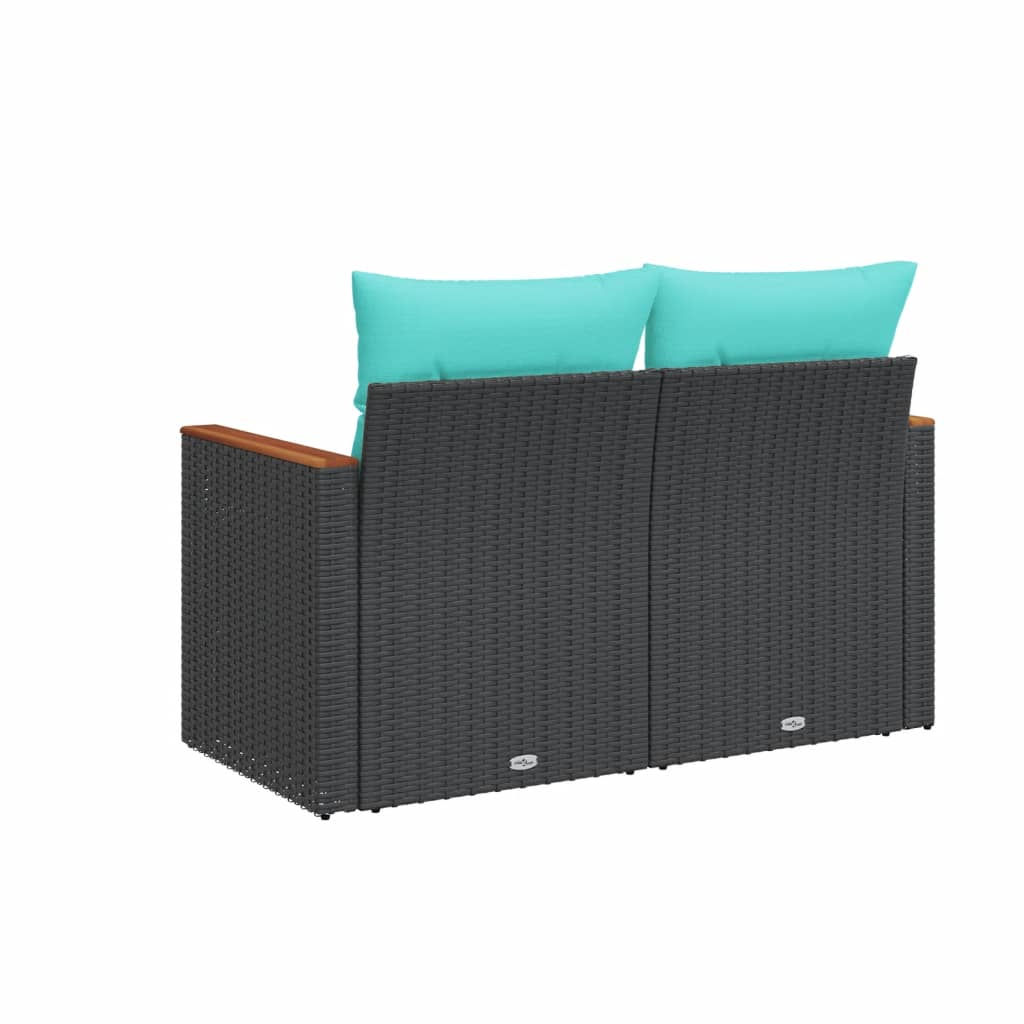 vidaXL Tuinbank met kussens 2-zits poly rattan zwart