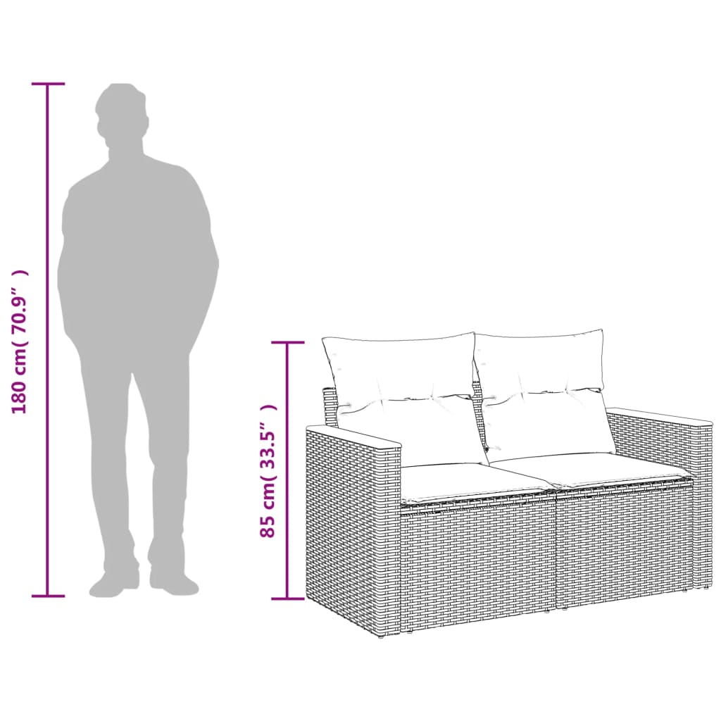 vidaXL Tuinbank met kussens 2-zits poly rattan zwart