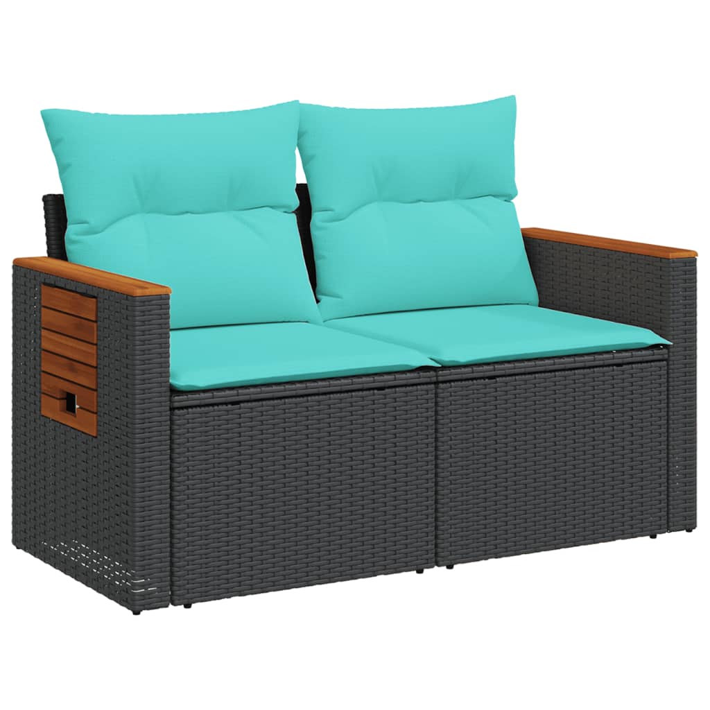 vidaXL Tuinbank met kussens 2-zits poly rattan zwart