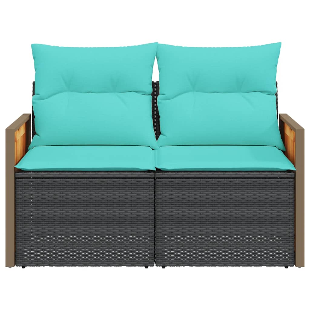 vidaXL Tuinbank met kussens 2-zits poly rattan zwart