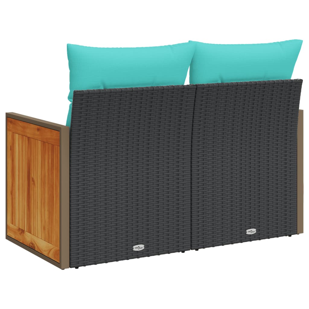 vidaXL Tuinbank met kussens 2-zits poly rattan zwart
